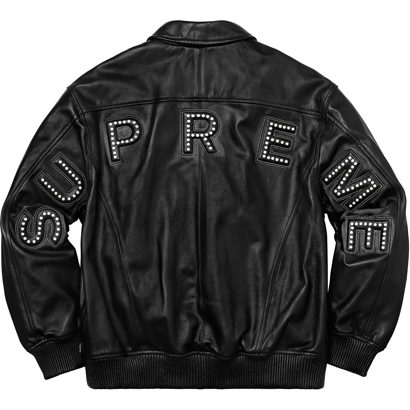 Studded Arc Logo Leather Jacket view 9